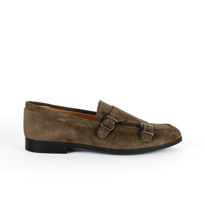 Mocassino Doppia Fibbia in Camoscio Taupe