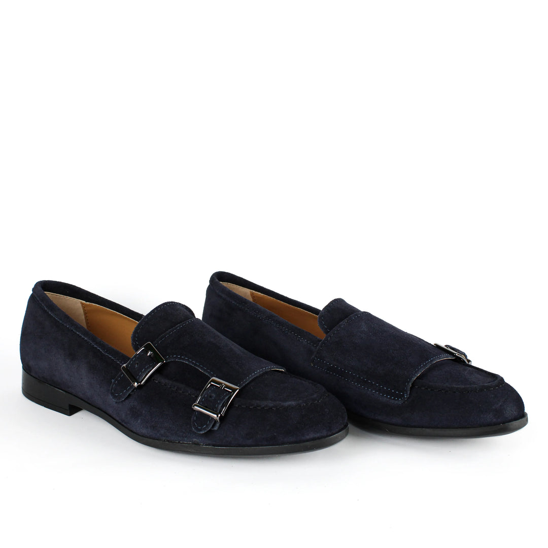 Mocassino Doppia Fibbia in Camoscio Blu