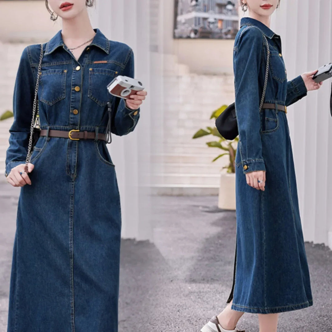 Stella | Elegant Vintage Look Denim Dress