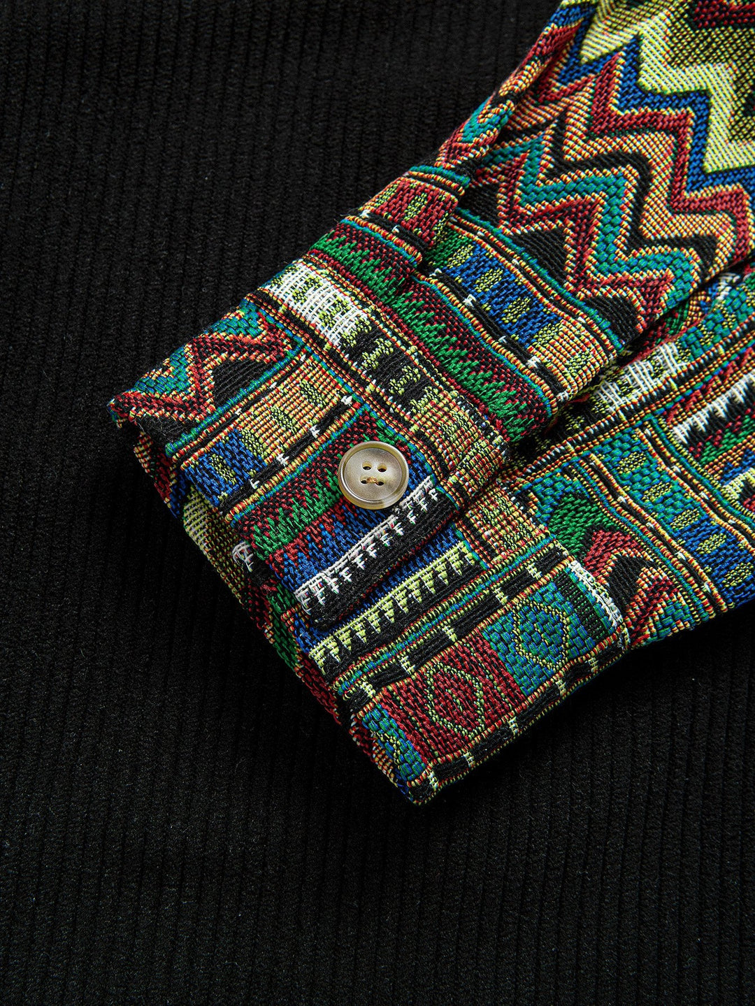 Relax Fit Ethnic Geometric Corduroy Patchwork Shirt