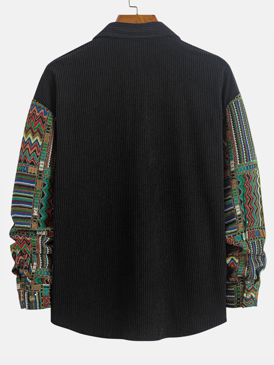 Relax Fit Ethnic Geometric Corduroy Patchwork Shirt